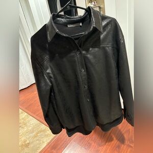 Black leathered button down jacket